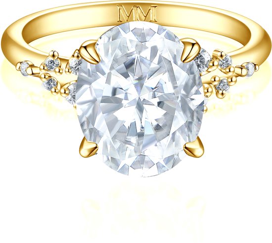 Ovaline - Ring Moissanite Ovale avec Pierres Latérales Minimalistes - 3 carats