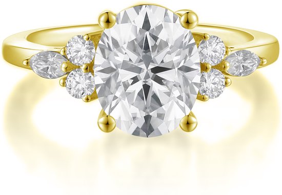 Lustrina - Ring moissanite ovale en or jaune 14 carats avec de beaux accents - 4,2 carats