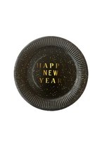 Happy New Year papieren Bordjes Zwart/Goud 6 stuks - Oud en Nieuw decoratie - Nieuwjaar Wegwerpbordjes - Ø 20 cm - Wegwerp servies - Borden - Bordje feestartikelen.