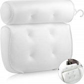 Oreiller de bain Comfort ultime avec technologie 3D Air-mesh et 6 ventouses puissantes - Support de Luxe pour le cou, la tête, le dos et les épaules dans la baignoire 36*32*8 cm-blanc