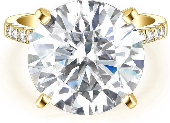 Finesse - 18k Geelgouden Moissanite Verlovingsring met Zijstenen - 7 karaat