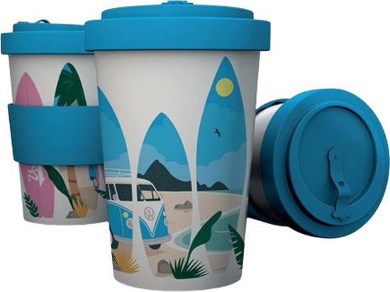 Reisbeker/Travel Cup - Volkswagen T1 Camper Waves are Calling - RPET & Siliconen - Lichtblauw - 400ml