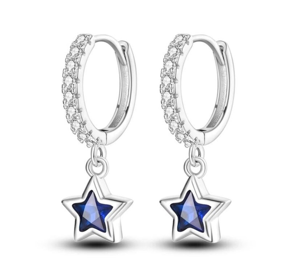 Oorbellen sterretjes blauw Sterling zilver925
