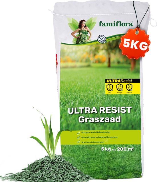 Famiflora Ultra Resist Graszaad - Sterk & Droogtebestendig - 5kg zak tot 200m² - Snel herstellend gazon! - Met Coating