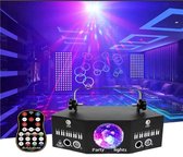 Effet de lumière disco Velox - Laser de fête - Lampe disco - Lumière disco - Lampe laser disco 5 trous - Effet laser, LED et Stroboscope - Contrôle à distance, contrôle du son et support DMX
