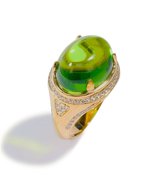 Brigada zilveren sterling 925 18 karaat vergulde ring met groene barnsteen-amber en spinel - maat 20