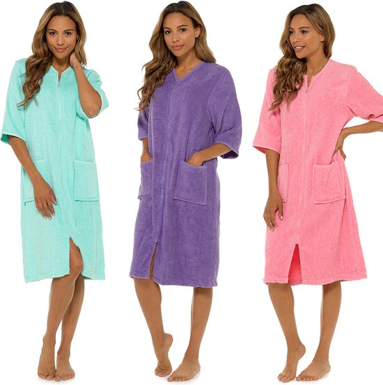 IUEG Women's Terry Bathrobe with Zipper 100 Cotton Dressing Gown