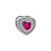 Lucardi Dames Zilveren bedel hart met roze steen - Hanger - 925 Zilver - Zilverkleurig