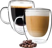 2 x 350 ml dubbelwandige glazen koffieglazen, latte macchiato glazen set cappuccino glazen thermokopjes dubbelwandig glas
