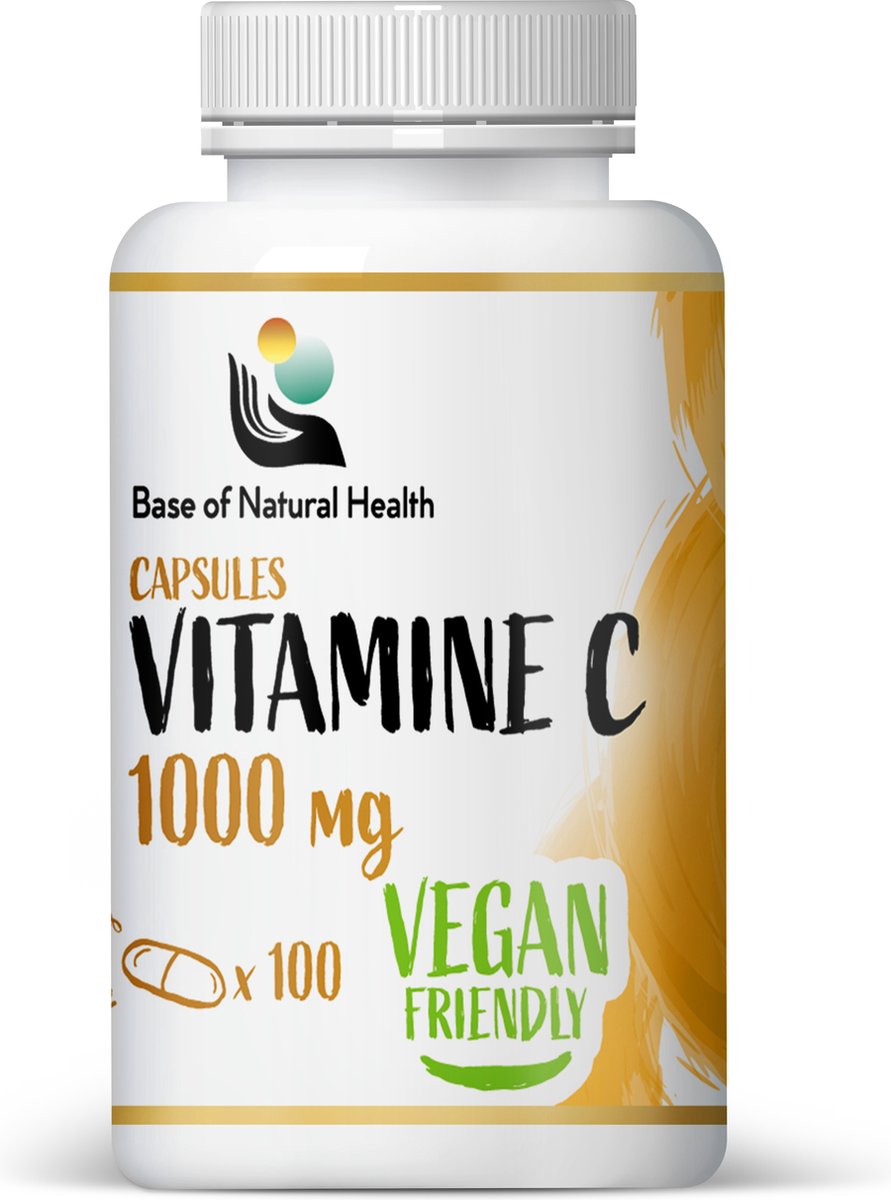 Base Of Natural Health - Vitamine C 1000 mg capsules 100 stuks - Ondersteunt immuniteit - Immuunsysteem - Voedingssupplement - Sterke antioxiderende eigenschappen - Hoge Dosering Vitamine C ter Ondersteuning van je Weerstand - Hooggedoseerd