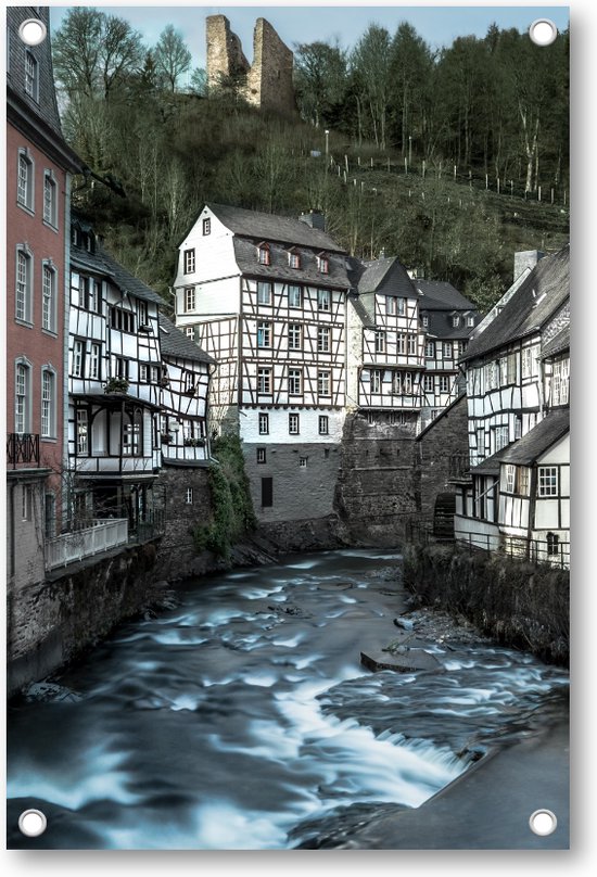 Monschau's Tijdloze Rivier - Tuinposter