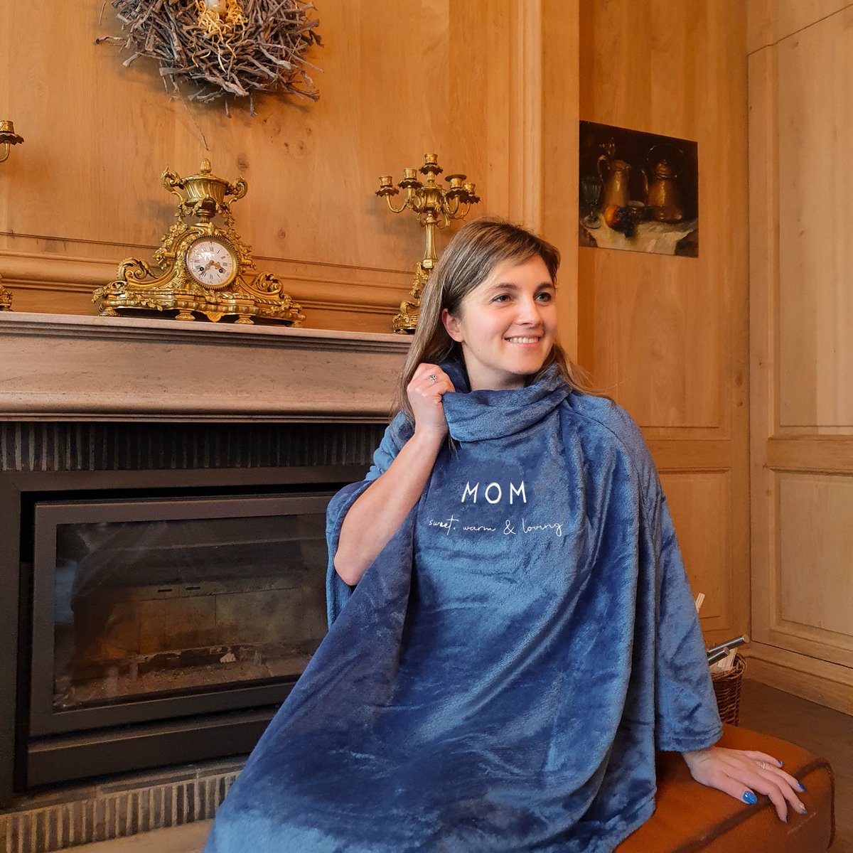 Poncho - Warme poncho -Draagbaar deken - Poncho fleece - Moederdag cadeau - Mama - Moederdag cadeau - Donkerblauw