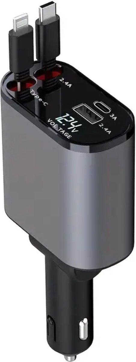 Geüpdatete 120W intrekbare autolader, 4-in-1 snelle