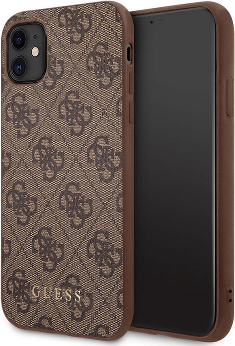 Backcase hoesje geschikt voor iPhone 11- Guess - Effen Bruin - Kunstleer