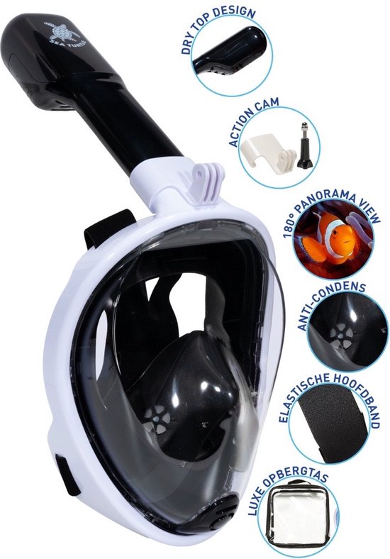 Sea Turtle Full Face Mask - Snorkelmasker - Volwassenen - Wit/Zwart - L/XL