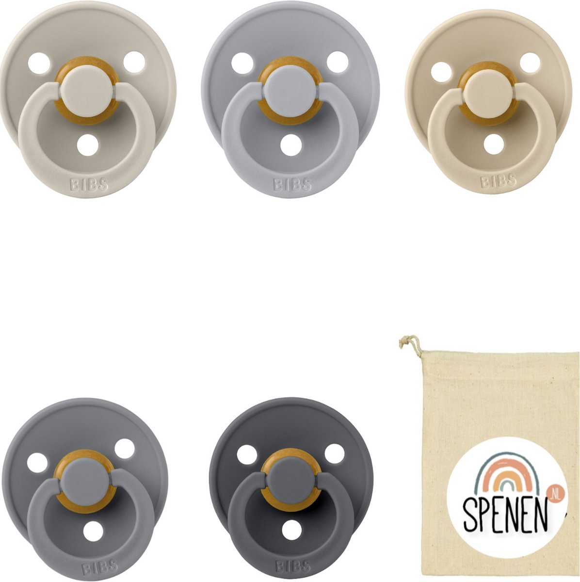 Goedkoopste Bibs fopspenen 0-6 maand set 5 stuks Sand,Cloud,Smoke,Vanilla en Iron maat 1