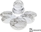Branfo - Luxe Kunstleren Onderzetters voor glazen - marmer look - Onderzetter Set van 6 stuks - Stijlvolle Houder - Wit Zwart Grijs
