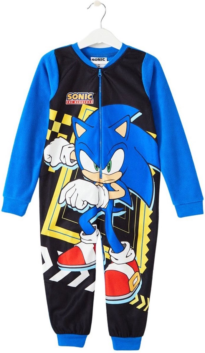 Sonic the Hedgedog onesie/huispak blauw fleece maat 110 - Merkloos