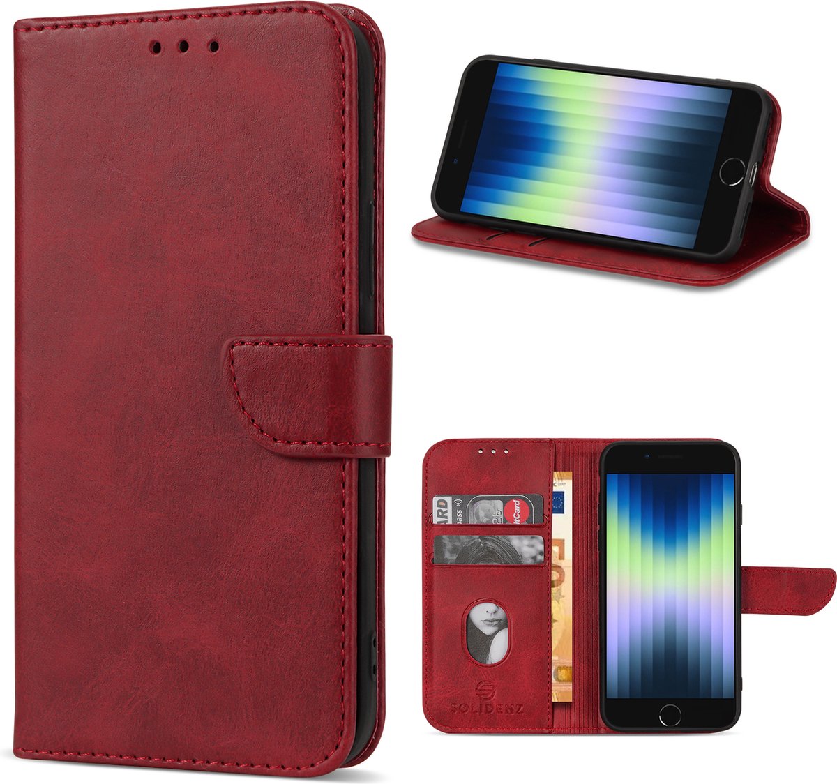 Solidenz hoesje - Geschikt voor iPhone SE (2022 / 2020) / iPhone 8 / iPhone 7 - Bookcase - Rood