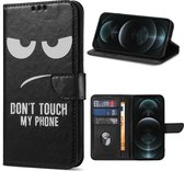 Geschikt Voor iPhone 12 Pro/12 Hoesje - Solidenz Bookcase - Telefoonhoesje - Case Met Pasjeshouder - Cover Hoes - Don't Touch Me