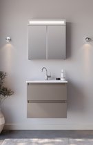 Série Luciano - Meuble de salle de bain / Armoire à miroir - 65 cm - Siècle des Lumières LED - Taupe - Moderne