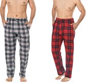 Pyjamas Hommes - Pantalons - 2 Pack - Bleu Marine / Rouge à Carreaux - XXL - Pyjamas Hommes Adultes - Pantalons Pyjamas Hommes - Pantalons Pyjamas Hommes