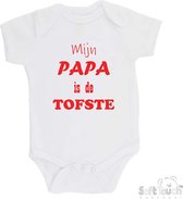 100% katoenen Romper "Mijn Papa is de TOFSTE" Vader Vaderdag Unisex Katoen Wit/rood Maat 56/62