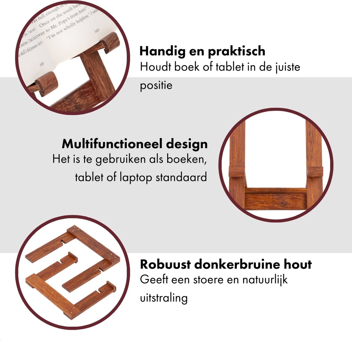 QUVIO Klein Boekenstandaard - Boekenhouder - Kookboek standaard - Leesstandaard - Book holder - Kookboekstandaard - Boekhouder - Tablet houder - Hout - Donkerbruin - Klein - Geschikt voor boeken tot A5 formaat of tablet — cadeau in Kookcadeaus - foto 3