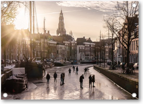 IJspret bij de Aa-kerk - Groningse Grachtenglijders - Tuinposter