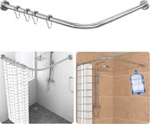 Douchegordijnstangen Verstelbare L-vorm incl. 24 ringen douchegordijnhoekstangen zonder plafondhouder uitbreidbaar douchestang hoek, roestvrij, boorinstallatie, bad & douche (zilver, 90-120×90-120cm)