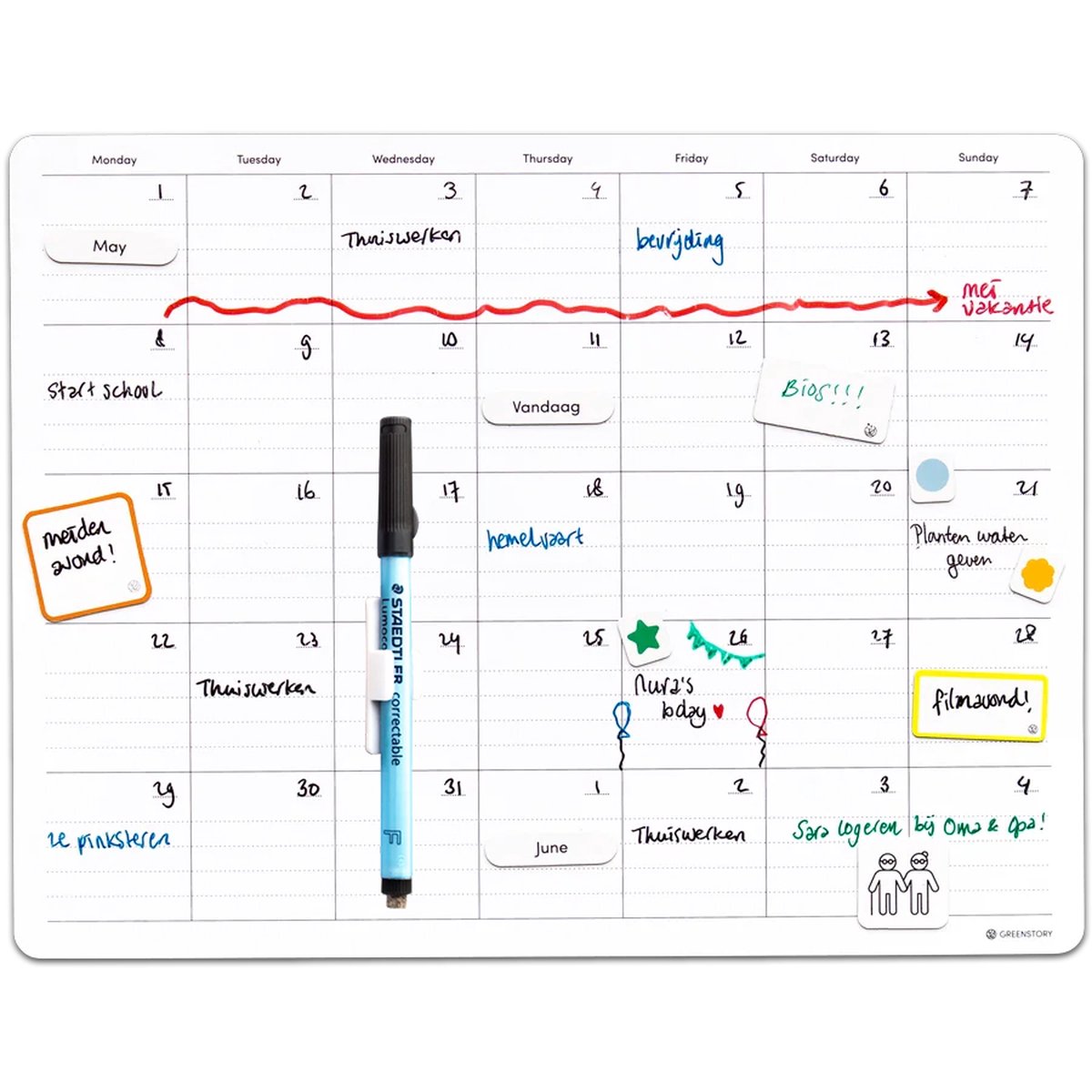 GreenStory - Maandplanner Medium - Sticky Whiteboard - met Sticky Pen op Prijzenvolger.com