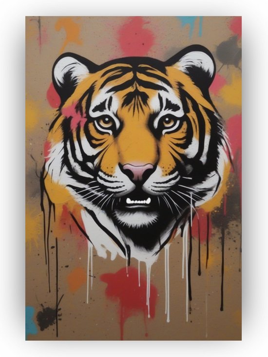 Banksy tijger - 60 x 90 cm - Tijger poster - Dieren poster - Poster tijger - Banksy poster - Banksy art - Decoratie banksy - Tijgers - Wanddecoratie