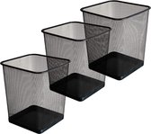 Set van 3 metalen prullenbakken van draadgaas, vierkante prullenbak van lichtgewicht gaas, vuilnisbak, papierbak van gaas voor op kantoor