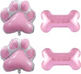 Grote decoratie set Honden Poten en Botten roze 4-delig - hond - ballon - honden poot - honden ballon - roze