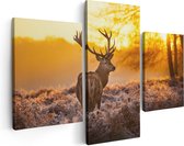 Artaza Canvas Schilderij Drieluik Hert In Bos Tijdens De Zonsopkomst - 180x120 - Groot - Foto Op Canvas - Canvas Print