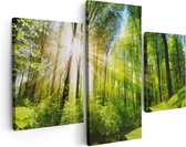 Artaza Canvas Schilderij Drieluik Weg Omringd Met Bomen In Het Bos - 180x120 - Groot - Foto Op Canvas - Canvas Print