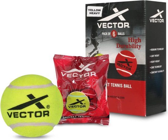Vector X Cricket Tennis Ball Pack van 6 voor Jeugd en Volwassenen (Geel, Maat-Standaard) | Materiaal-Rubber | Lichtgewicht | Ideaal voor: Training/Wedstrijd | Speler Controle & Nauwkeurigheid| Rubber ball