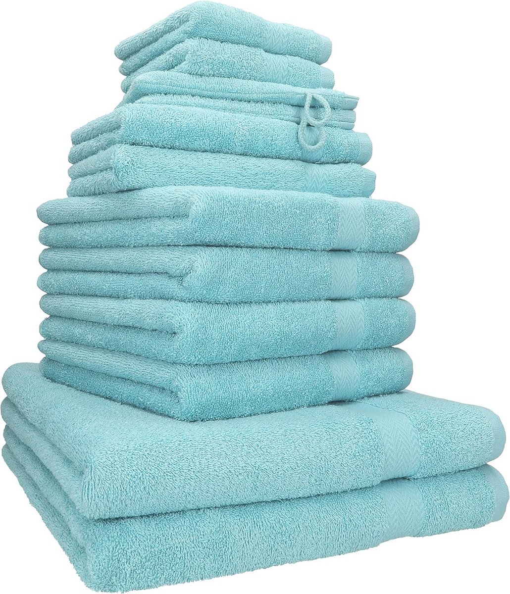 PREMIUM 12-delige badstof handdoekenset 2x lighanddoeken 4x handdoeken 2x gastendoekjes 2x zeepdoekjes 2x washandjes oceaan