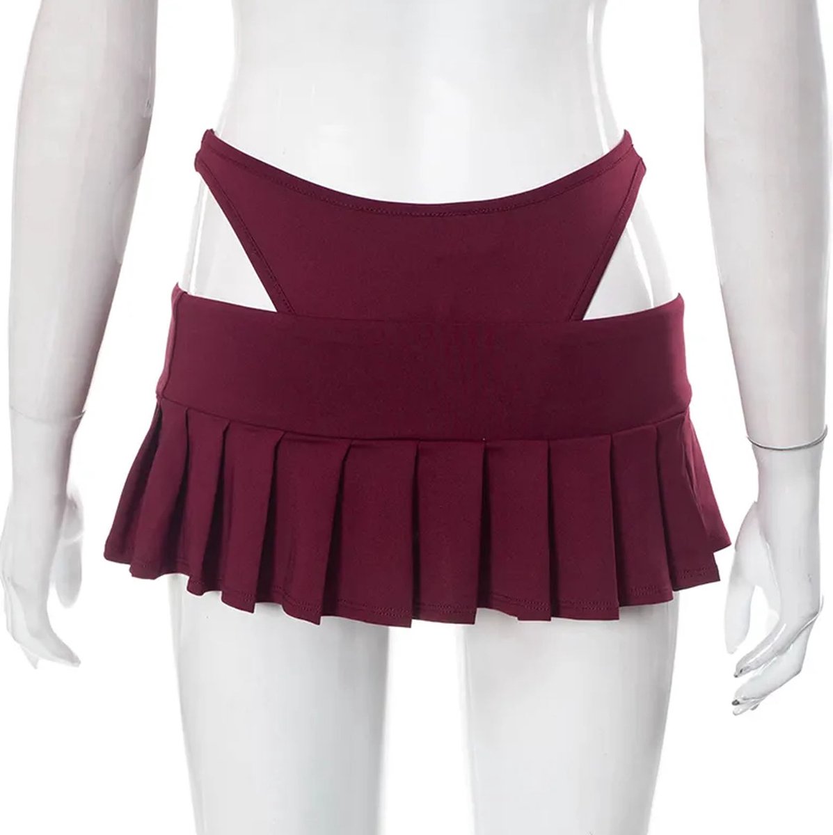 Goedkoopste Uitgeholde mini rok hoge taille - Inclusief slip - 2-delig - Erotische vrouwen kleding - Nachtclub - Rokje - Bordeaux rood