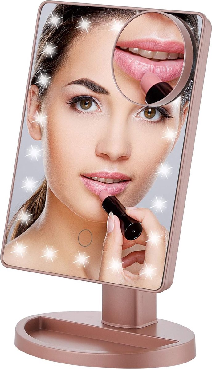 Make-upspiegel Met 22 LED-licht 10X Vergroting Cosmetische Spiegel 180 ° Draaibaar Verlichte Tafelspiegel Touchscreen Voor Make-up Scheren Gezichtsverzorging Reizen