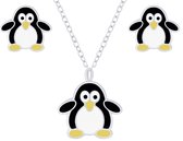 Joy|S - Zilveren pinguïn hanger met ketting en oorbellen set - voor kinderen