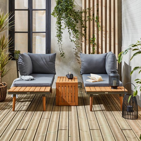 sweeek - Salon modulable, sao paulo, aluminium et acacia, 4 places 140 x 68 x 65cm
