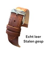 Horlogeband-horlogebandje-16mm-echt leer-zacht- bruin-plat-stalen gesp-leer-16 mm