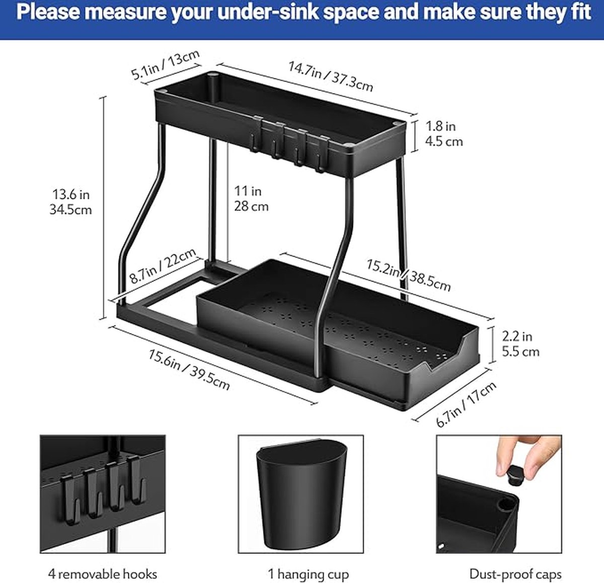 Sunicon 2-laags uittrekbare kast organizer manden, gaas Sunicon 2-laags uittrekbare kast organizer manden, gaas