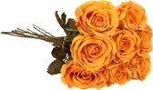 Top Art Kunstbloemen boeket roos Calista - 8x - perzik oranje - 66 cm - kunststof steel - decoratie