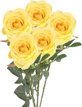 Top Art Kunstbloem roos Nova - 5x - lichtgeel - 75 cm - kunststof steel - decoratie bloemen