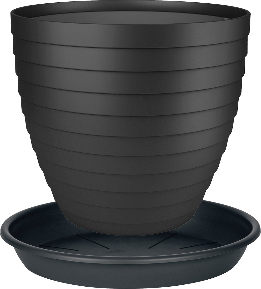 Juypal Plantenpot/bloempot Florenzia met onderschaal - D18 x H16 cm - zwart - kunststof