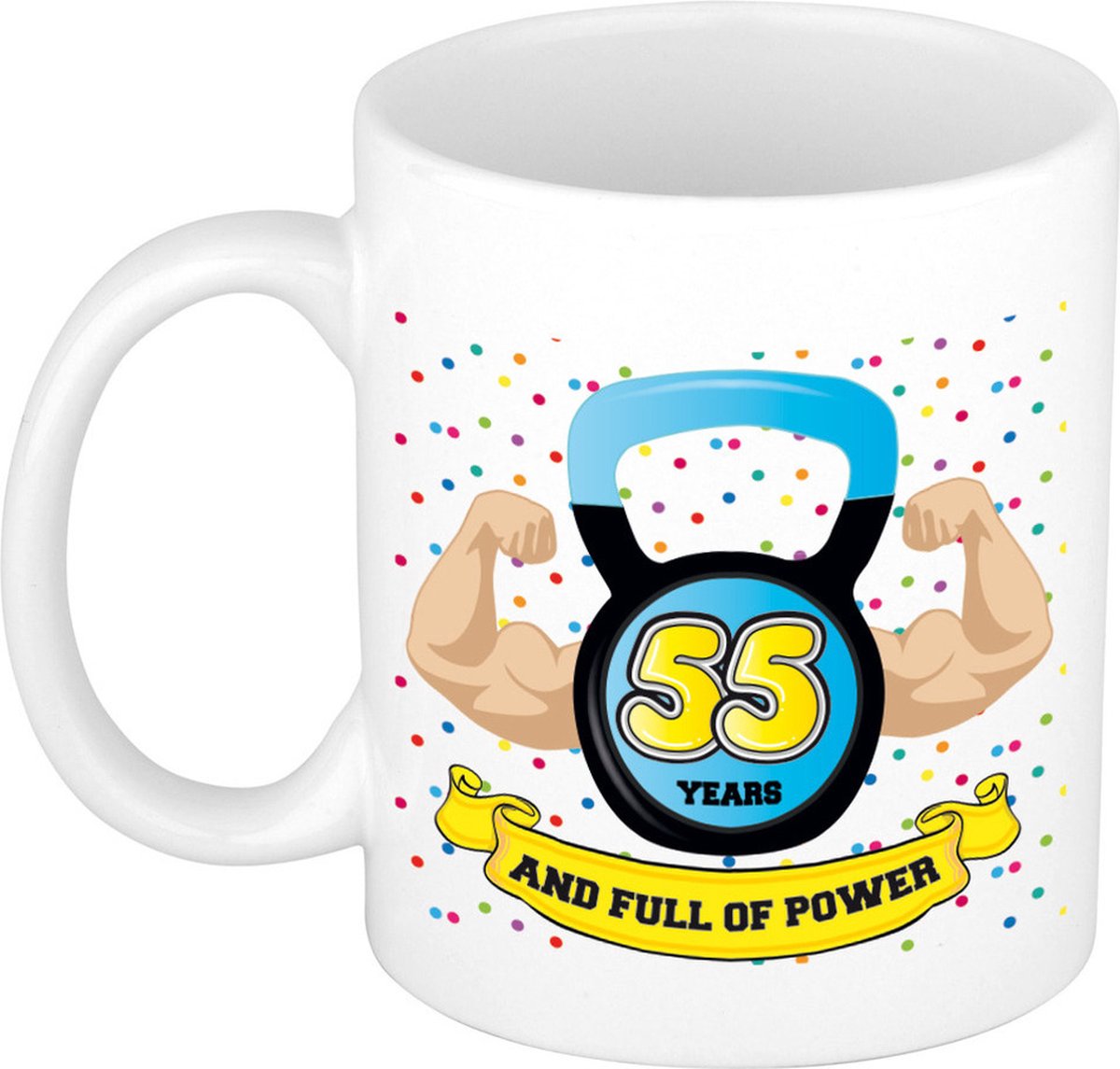 Bellatio Decorations Verjaardag cadeau mok 55 jaar - blauw - spieren - 300 ml - keramiek