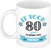 Bellatio Decorations Mug cadeau anniversaire 80 ans - bleu - drôle - 300 ml - céramique