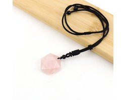 Bixorp Gems Rozenkwarts Hexagon Ketting - Edelstenen Hanger aan Verstelbaar Koord